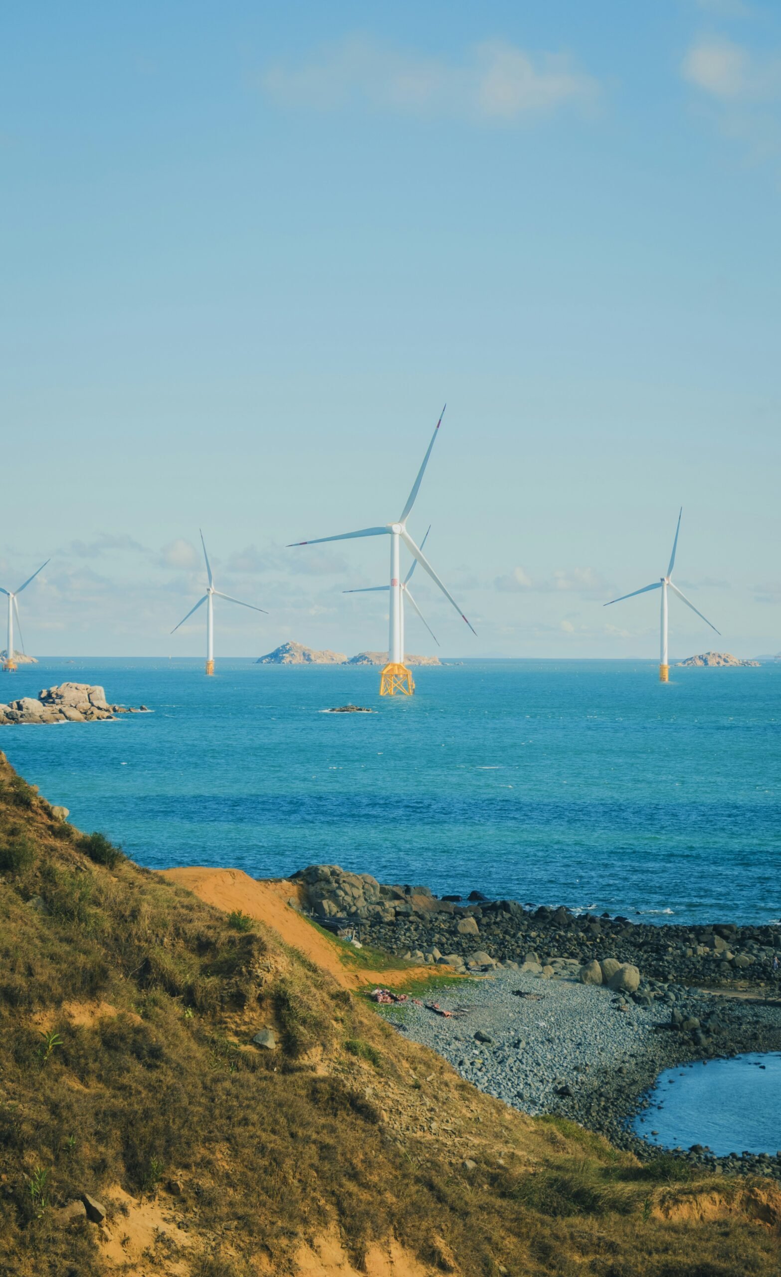 Offshore Wind Energy Farm Offshore wind turbines producing clean renewable energy in the ocean